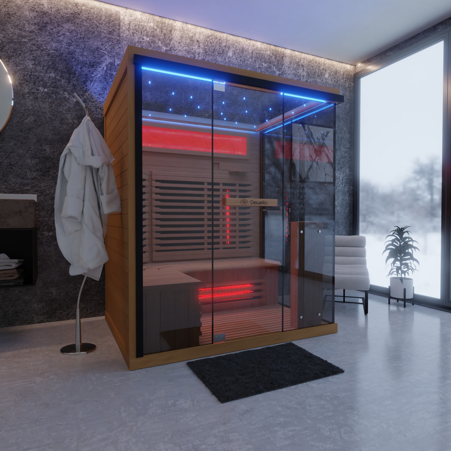 Dewello® Infrarotkabine Infrarotsauna KENORA 160x120 für 2-3 Personen aus Hemlockholz, Dual-Therm