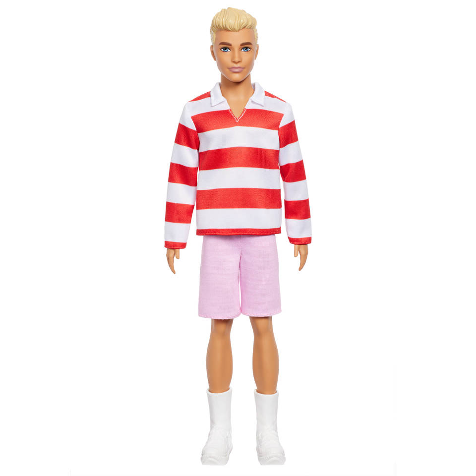 Ken fashionista pop met gestreept rood-wit shirt