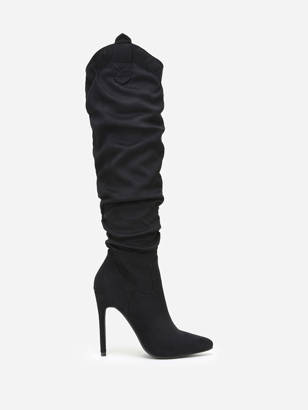 Bottes en suédine à talon fin et bout pointu- Noir
