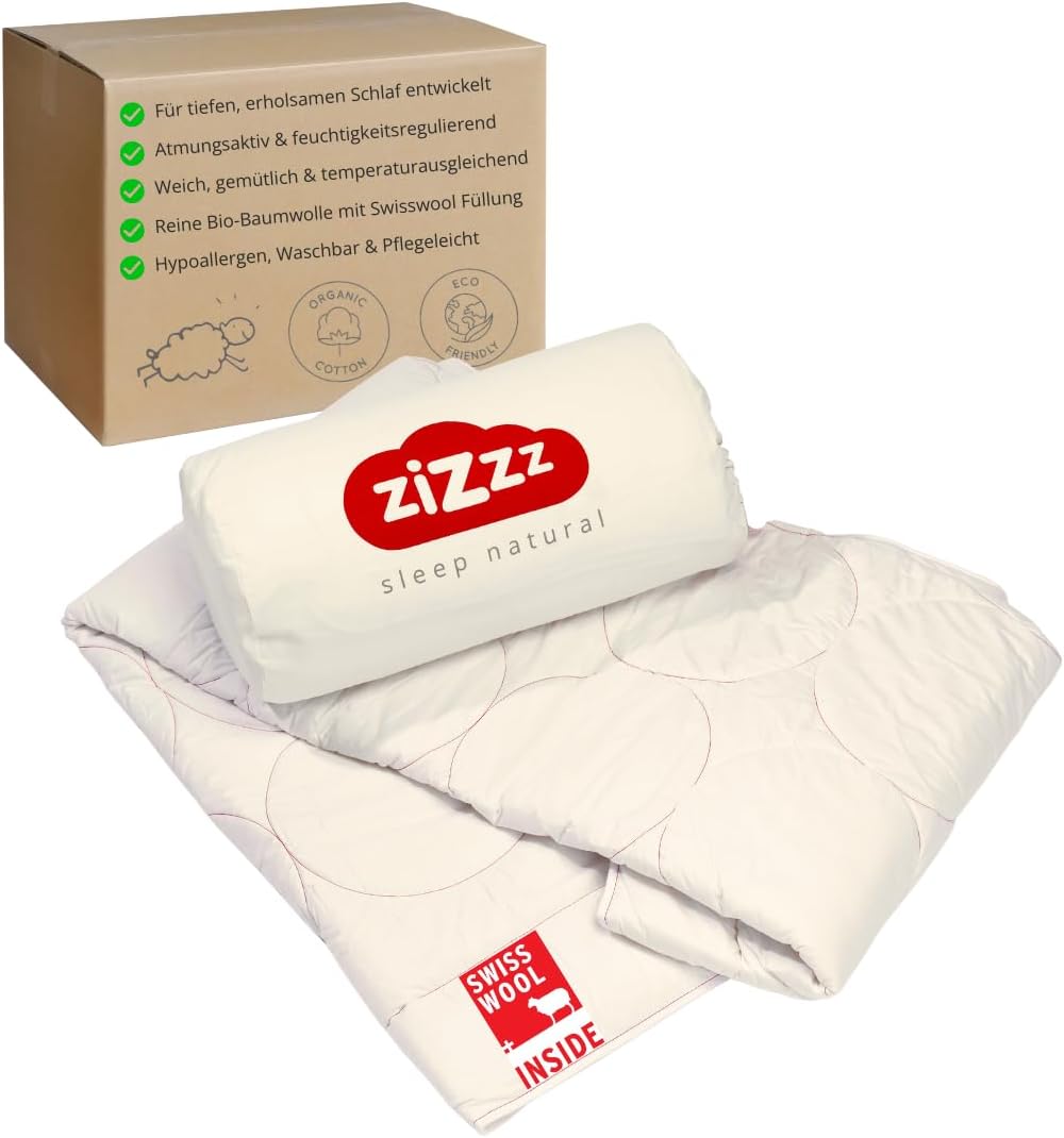 Schafwolldecke - Bettdecke aus Bio Baumwolle - 4 Jahreszeiten - Verschiedene Größen - Atmungsaktiv & weich - Woll Bettdecke mit Swisswool Füllung (290g/m2) - Hochwertiges Ganzjahr Duvet