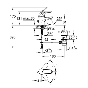 GROHE wastafelkraan Swift S-size met hendel en waste Chroom