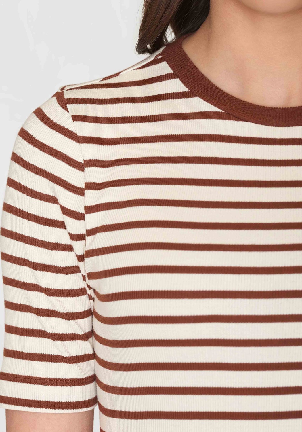 Knowledge Cotton Apparel Rib T-Shirt Striped Brown Stripe