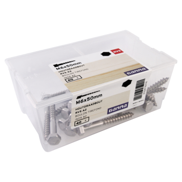 GAMMA houtdraadbout M6 x 50 mm RVS 40 stuks