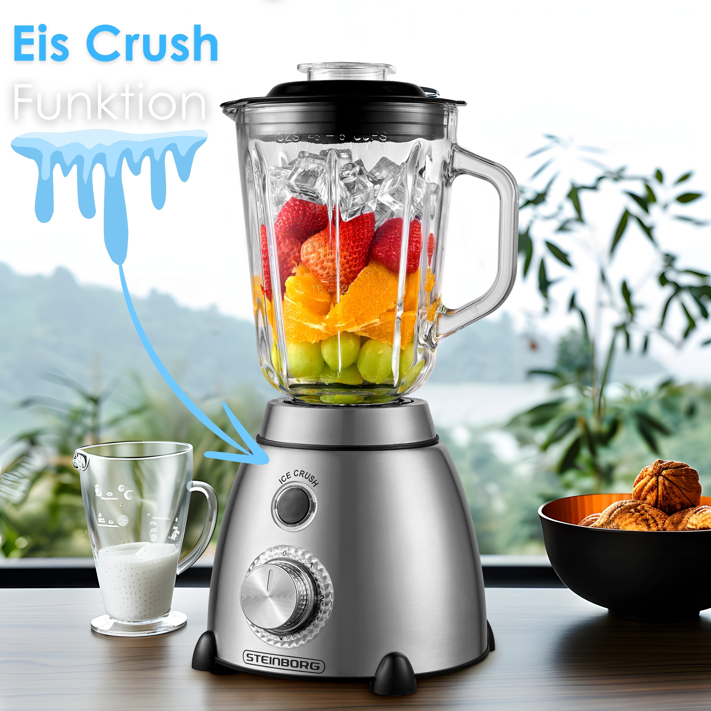 Steinborg Edelstahl Glas Standmixer 1.5L Glaskrug 2 Stufen+Puls 600W