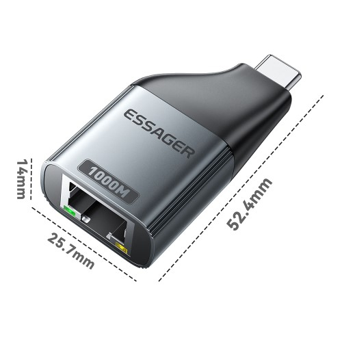 USB C auf Gigabit Ethernet LAN RJ45 Netzwerkanschluss Adapter (1000Mbit/s) - Grau