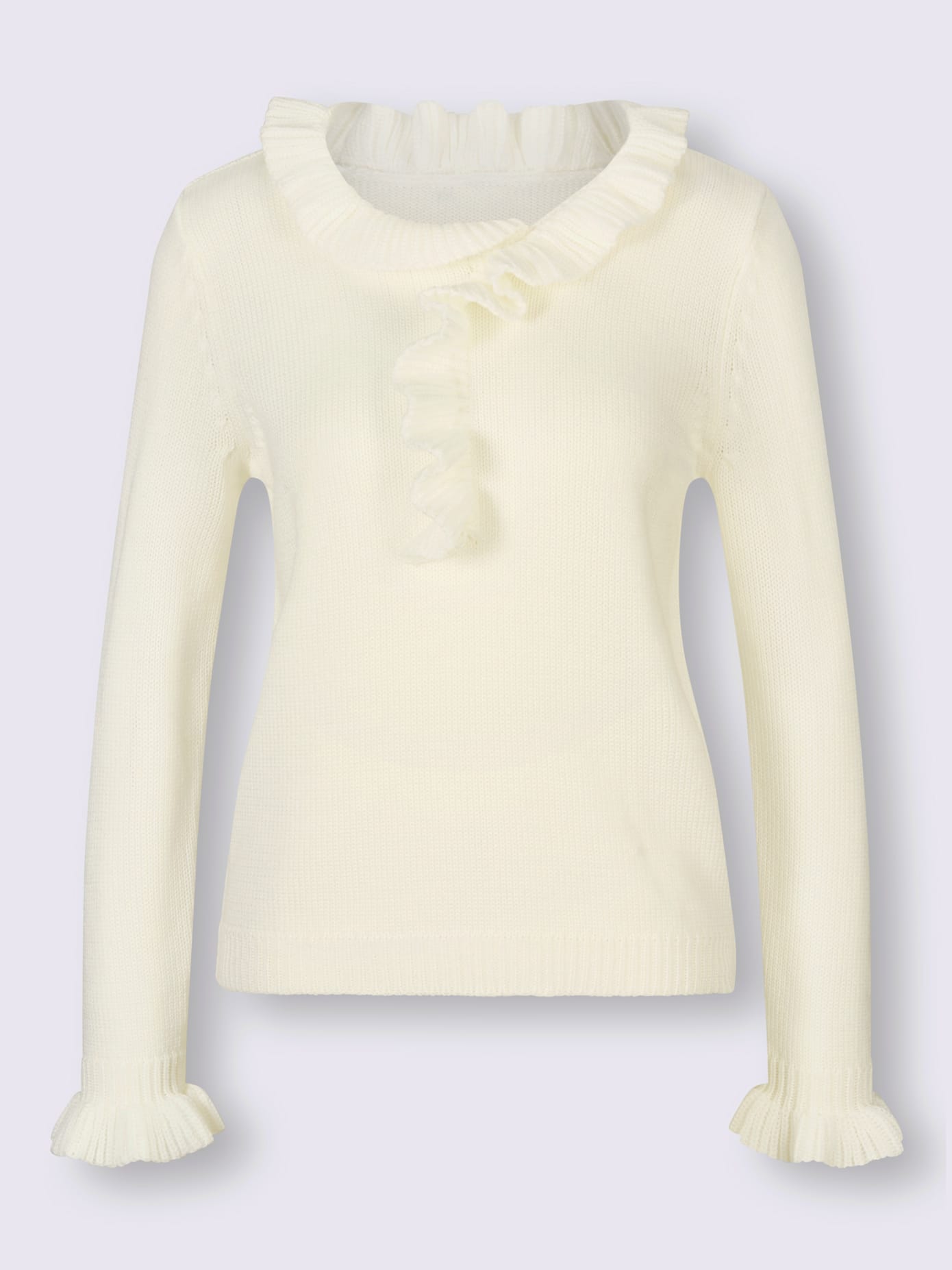 Pull encolure en v féminine avec charmant col montant volanté