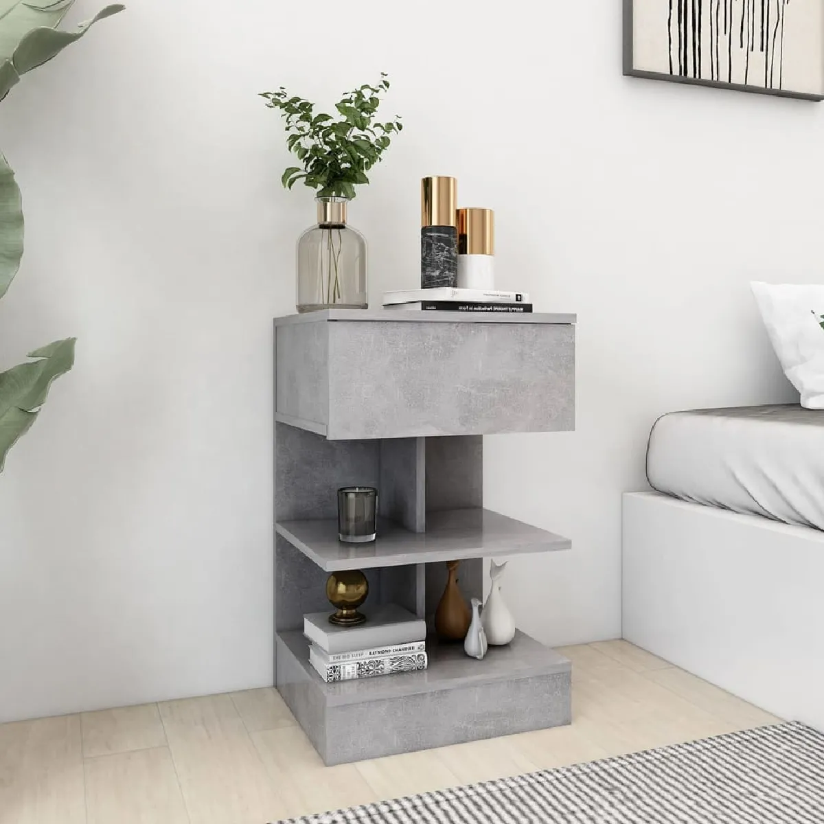 vidaXL Table de Chevet - Gris Béton