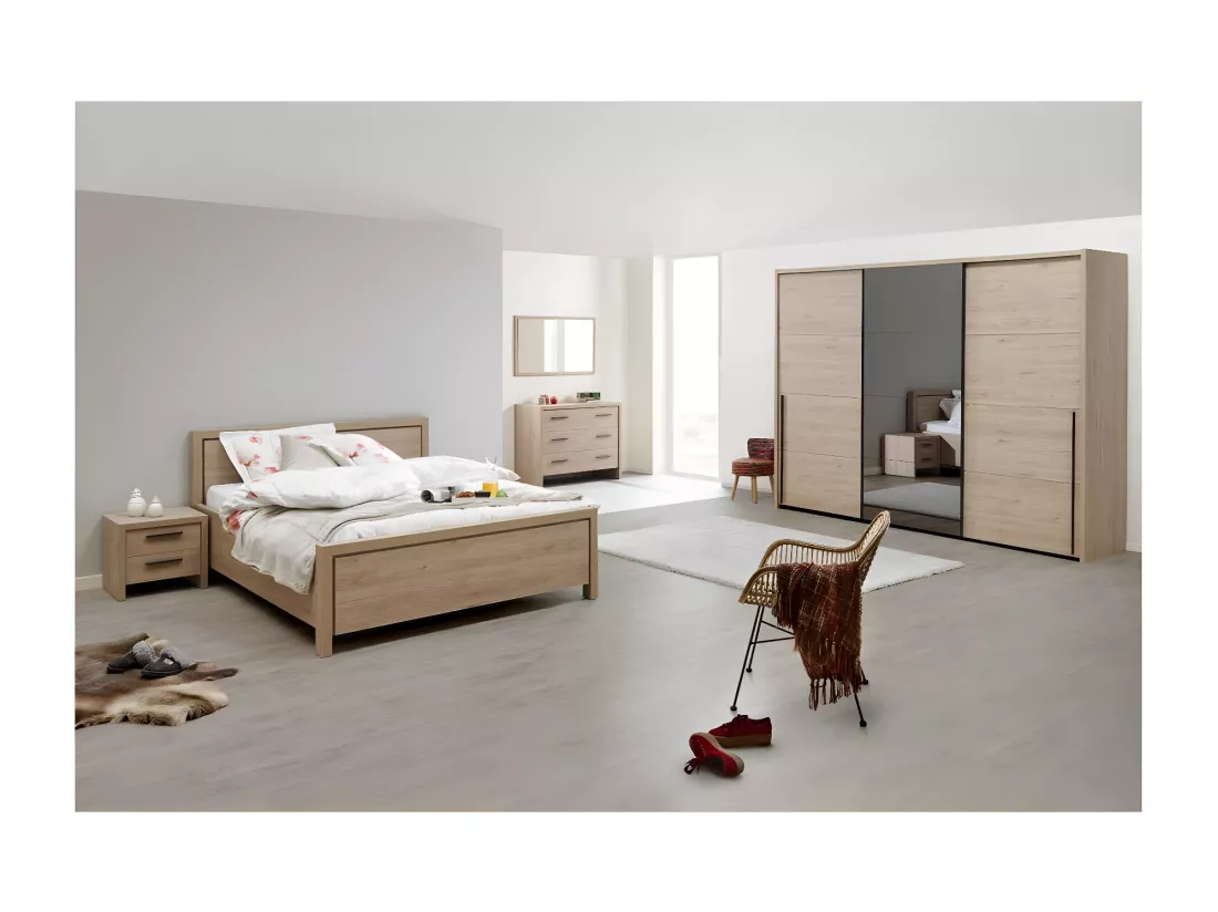 Chambre Adulte Complète (140*200) Bois clair - ANAELLE
