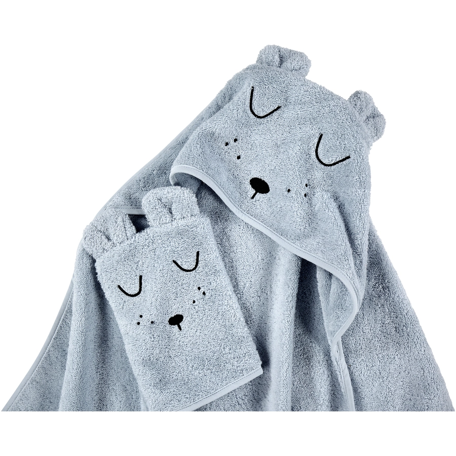 Alvi® Frottier-Set Kaputzenbadetuch & Waschhandschuh hellblau