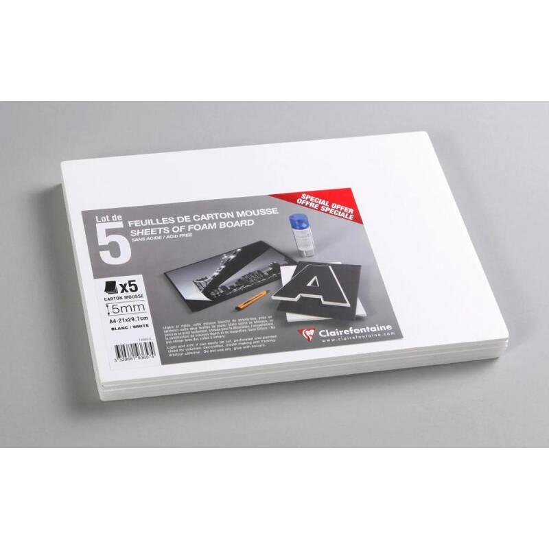 Carton Mousse lot 5 feuilles A4 5mm - Blanc