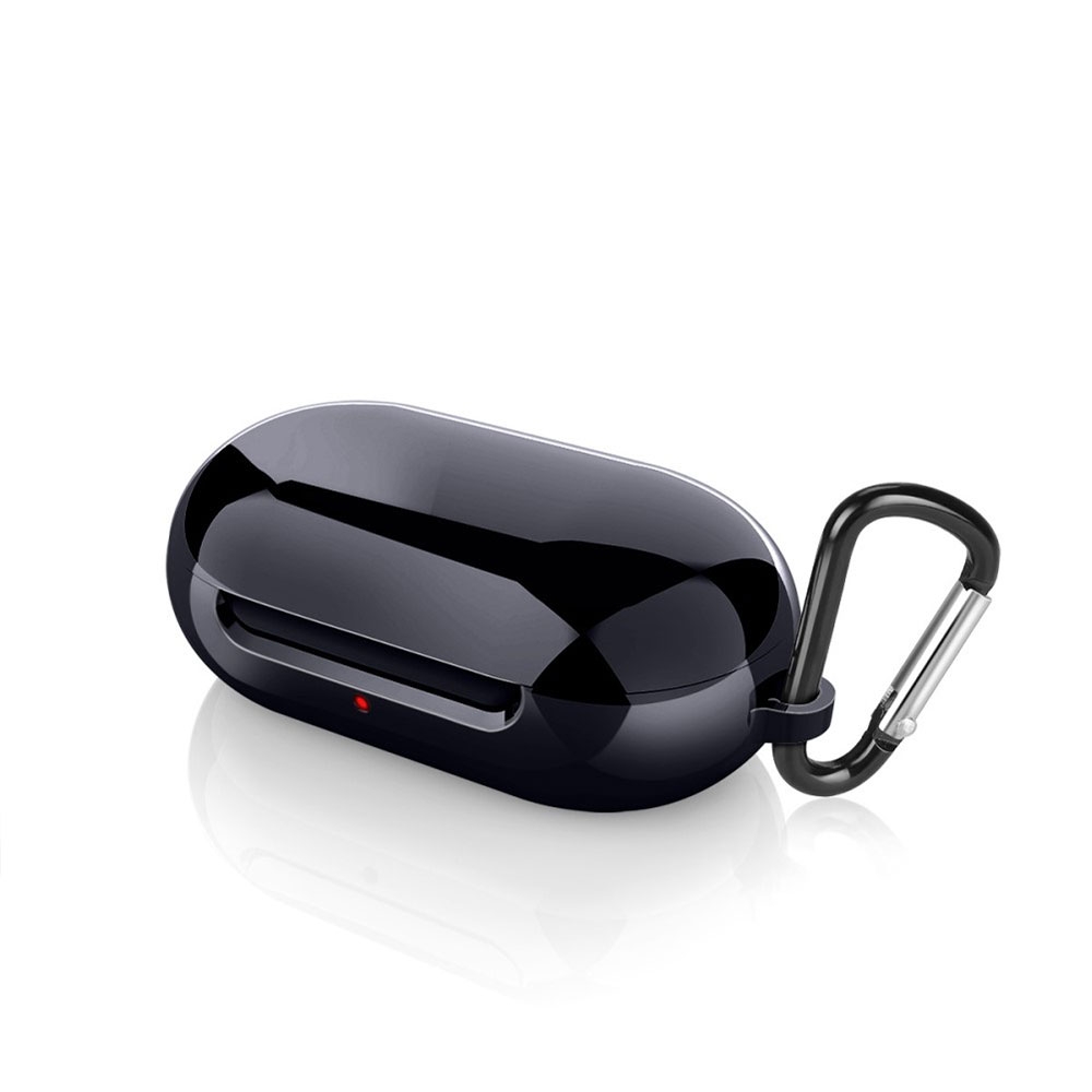 Samsung Galaxy Buds  / Galaxy Buds Galvanisierte Silikon Case Schutzhülle Abdeckung   Karabinerhaken - Schwarz