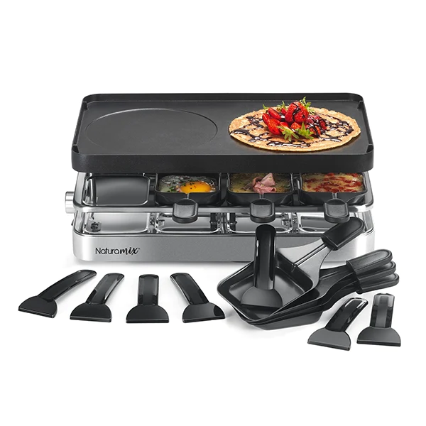 Appareil raclette-gril et crêpes électrique 8 poêlons 1200 W Naturamix