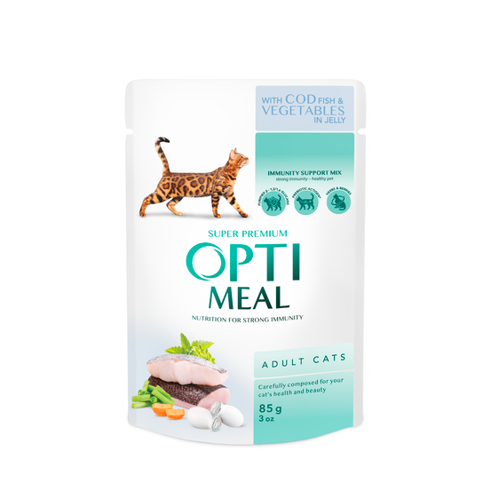 Optimeal Aliment chats adultes - morue et légumes en gelée 85g
