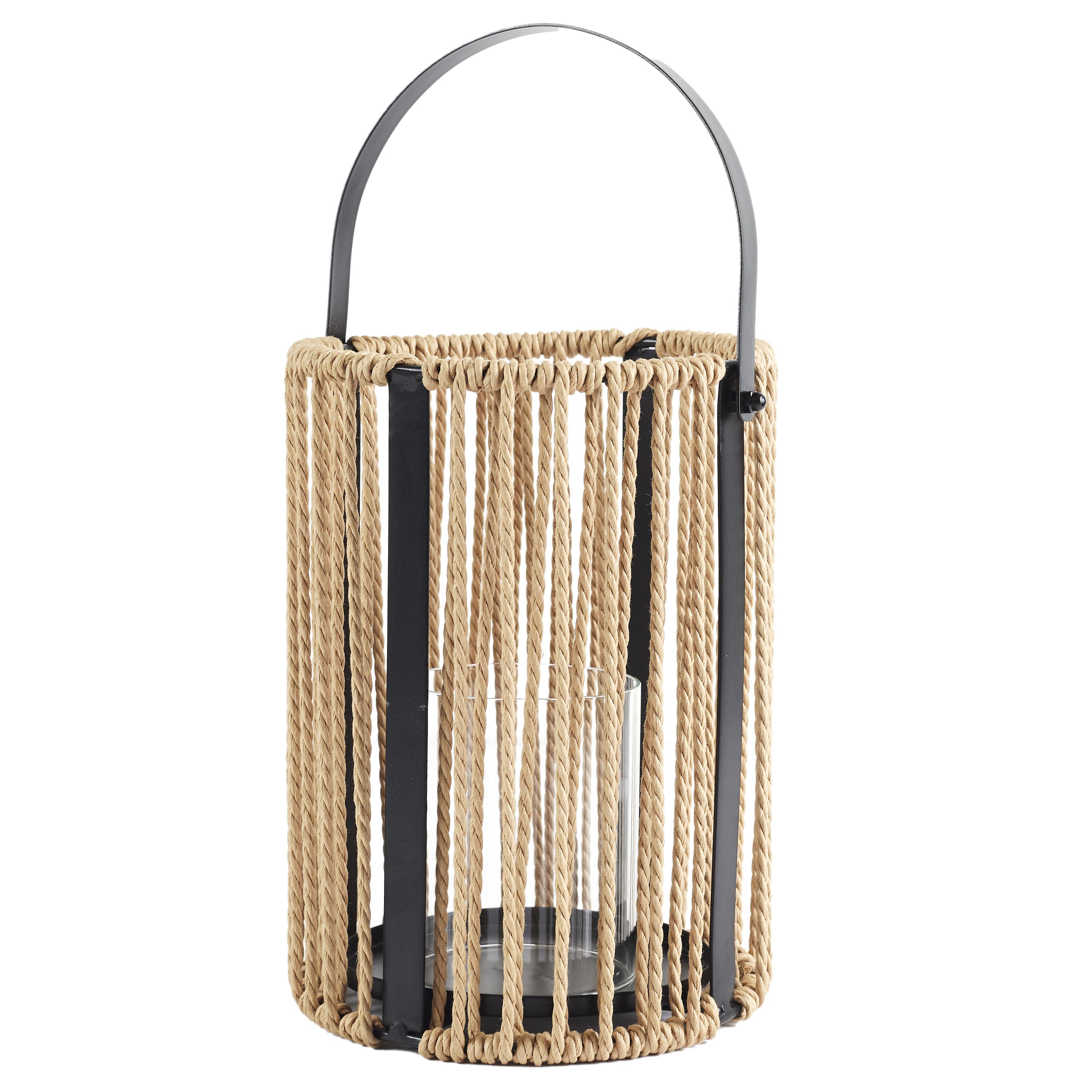 LANTERNE MATIERE NATURELLE ET METAL H.32CM