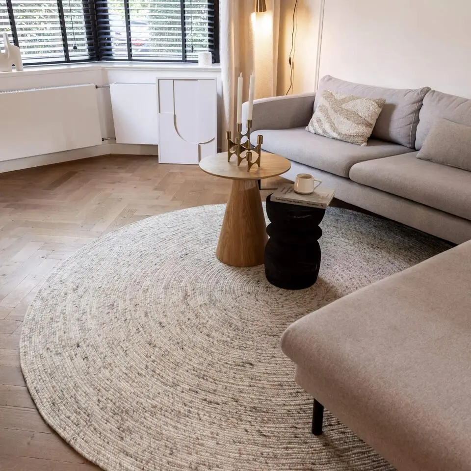Interieur05 rond vloerkleed Gapo beige/wit - 220 x 220 cm