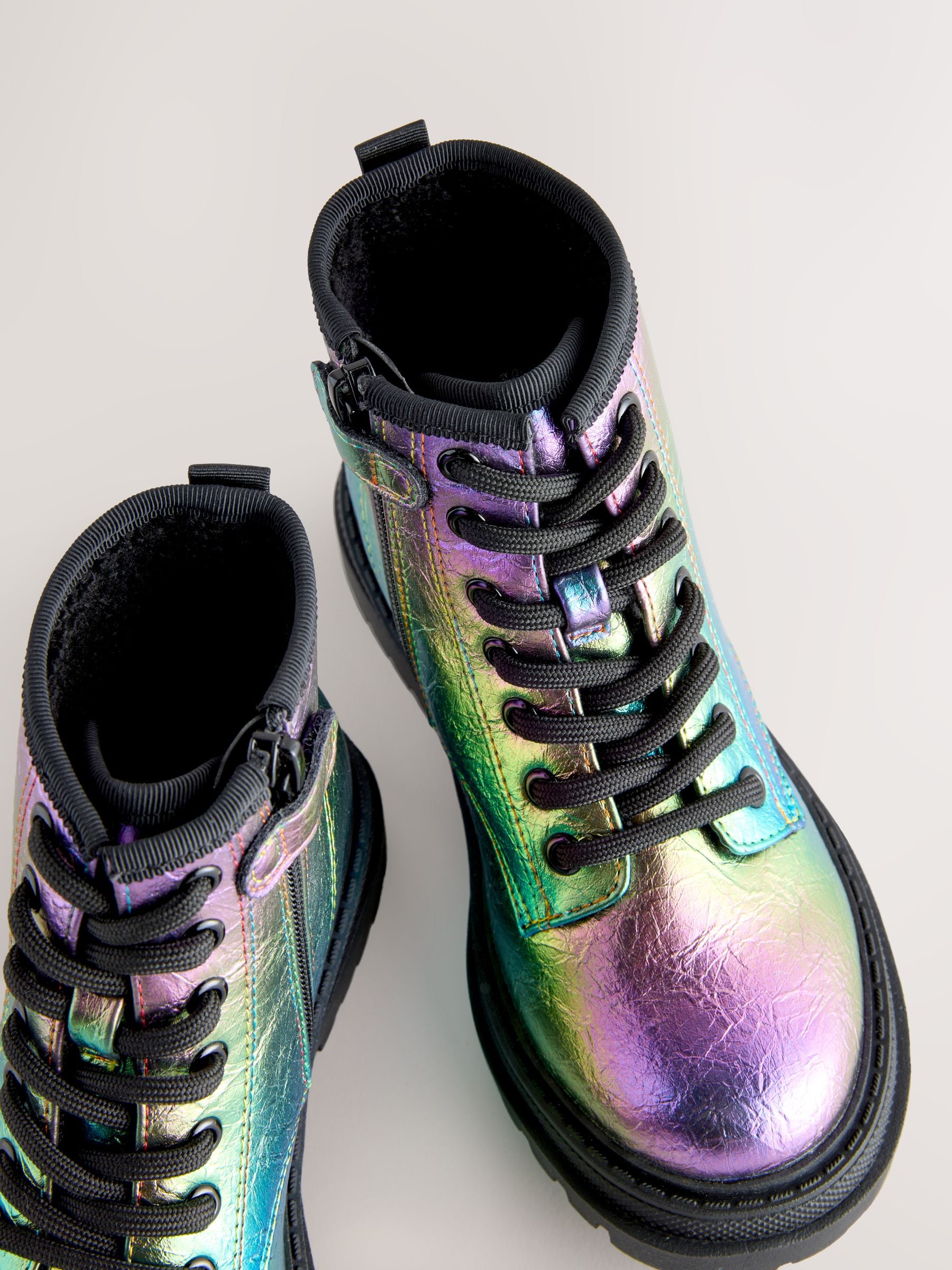 Metallic regenboog - Warmgevoerde enkellaarzen met veters