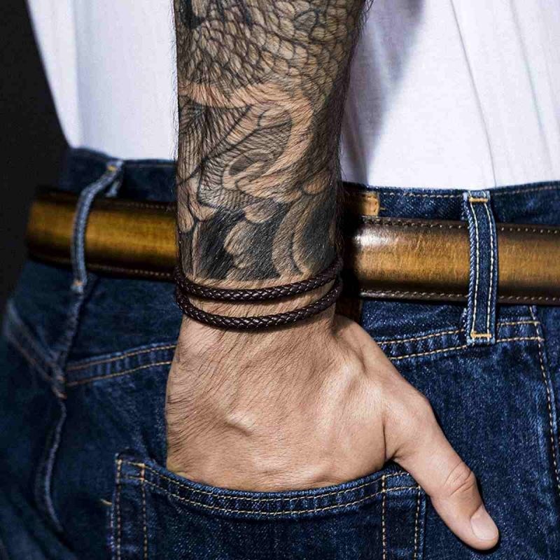Bracelet Homme double tour cuir noir 