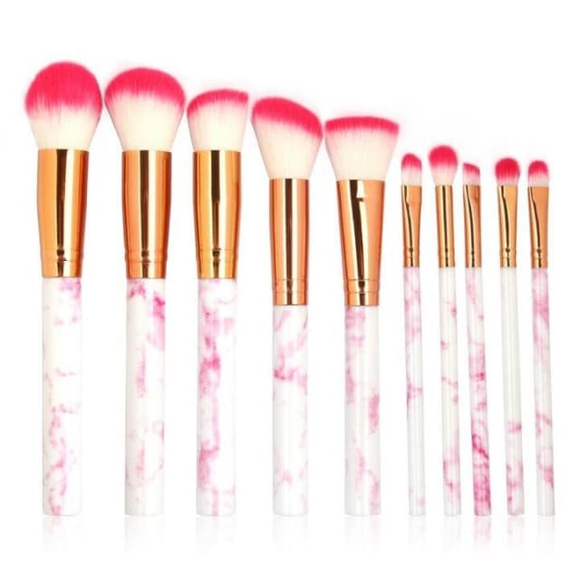Professionelle skånsomme makeupbørster 10-pack, Marmor Fuchsia