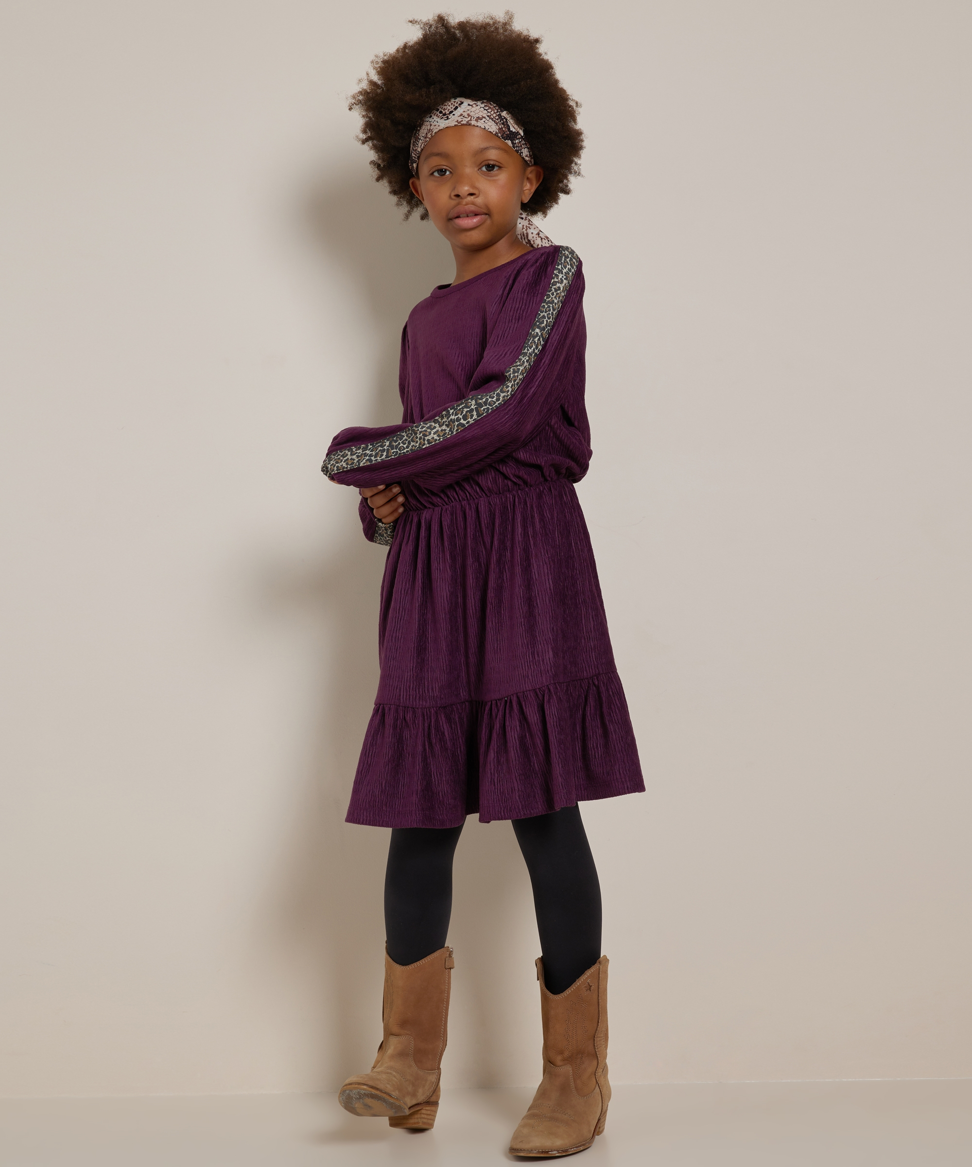 velvet jurk met panterprint tape