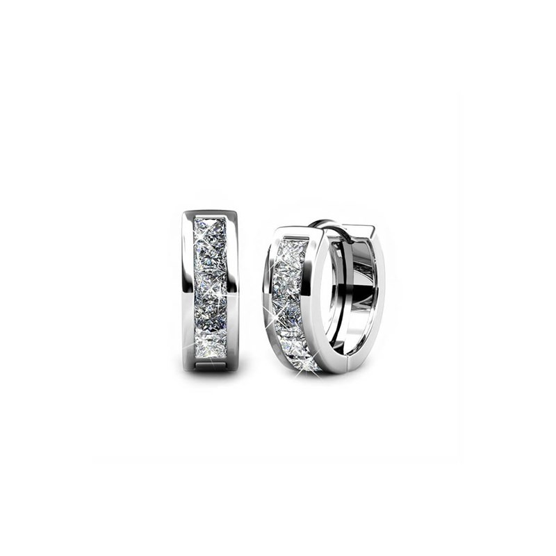 Boucles d'oreilles Square Hoop - Argenté et Cristal