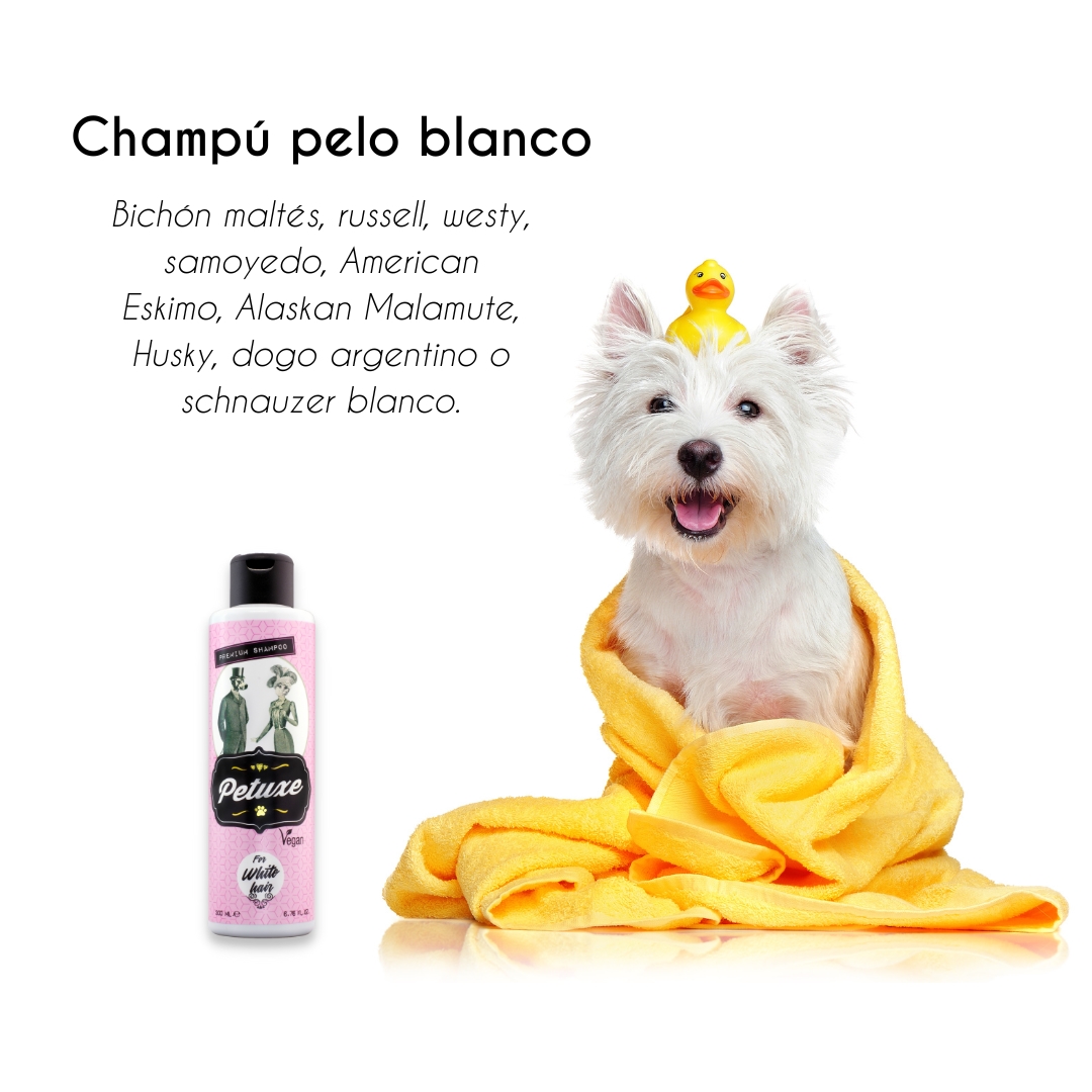 Shampoo vegano Petuxe para pelagem branca em animais de estimação