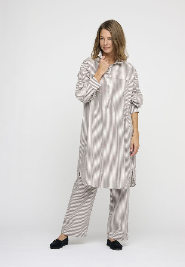 Moshi Moshi Mind relieve shirtdress stripe Dark taupe / ecru