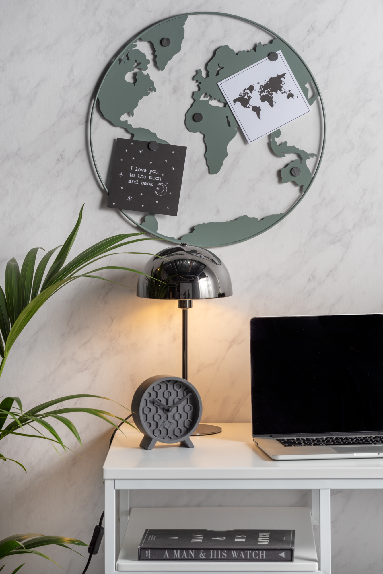 Memo board World Map w. magnets iron grayed jade