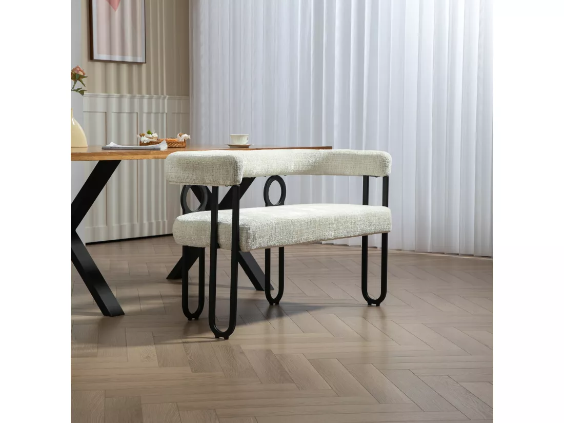 Haobosic - Canapé Double Moderne en Tissu Chenille Beige, Design Dossier Arrondi, Cadre Métallique Solide, 250 kg Capacité, Élégant et Confortable