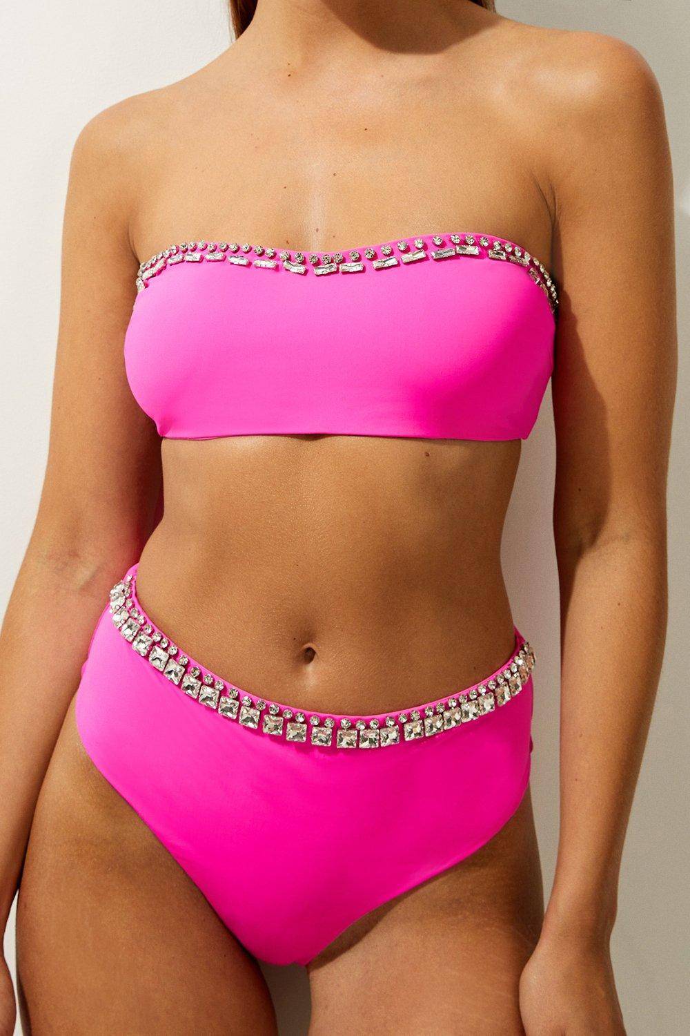 KarenMillen Bas de bikini taille haute ornés Premium