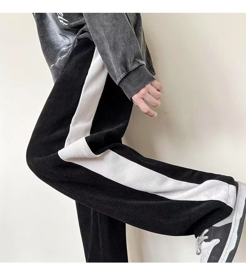Dream Drop - Tweekleurige corduroy broek met trekkoord in de taille en rechte pijpen