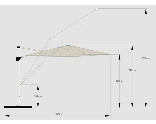 Soluna zweefparasol, Beaujeu parasol, Ø 300 cm, H 248 cm, rond, ecru