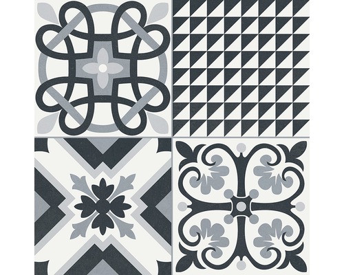 Porseleinen wand- en vloertegel Heritage zwart in 19 verschillende designs 33,15 x 33,15 cm
