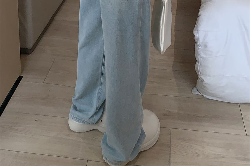 OUREA - Mid Rise Bow Washed Wide Leg Jeans