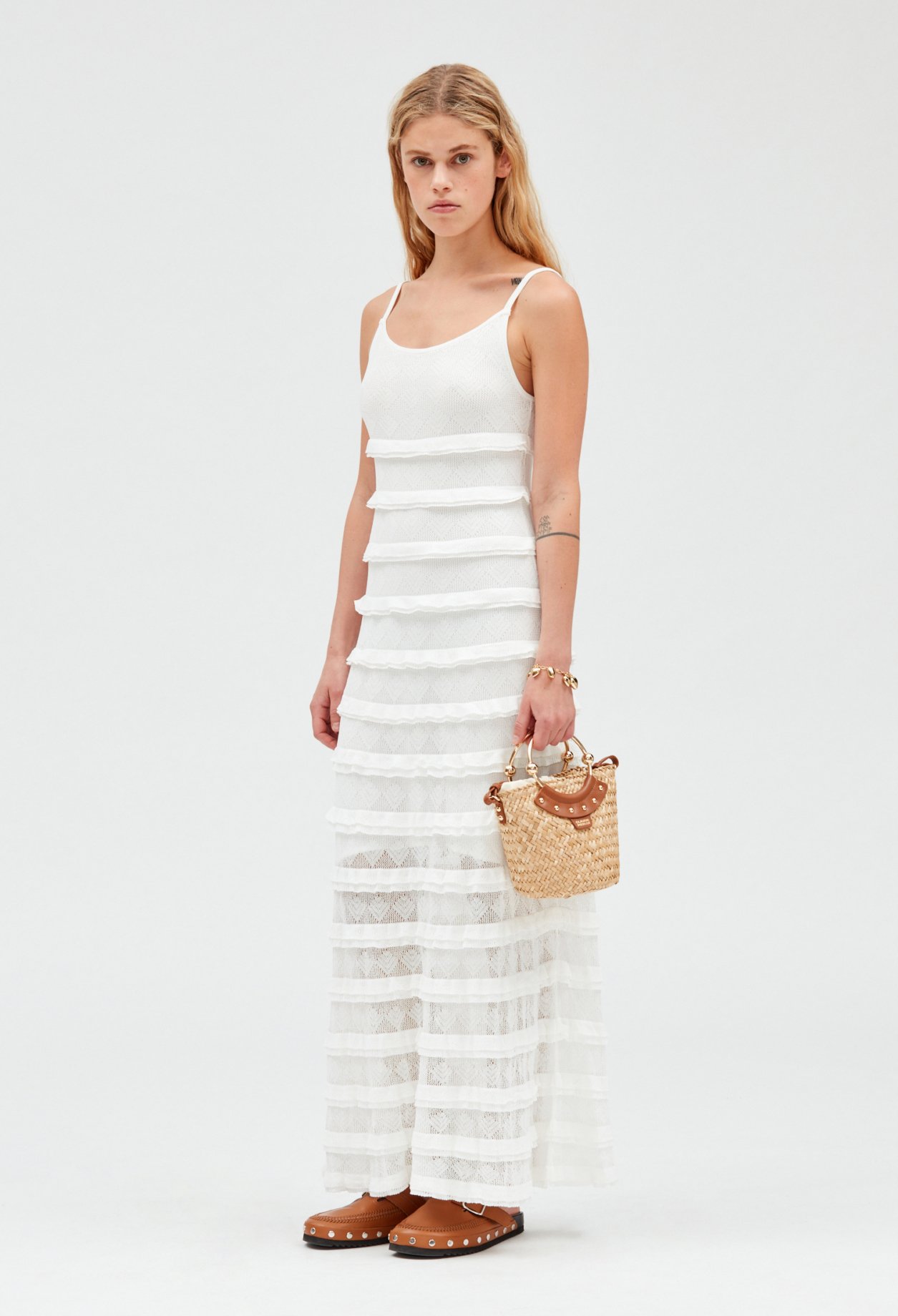 Robe longue volants ecrue