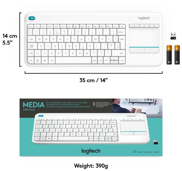 Logitech Wireless Touch tastatur K400 Plus (hvid)