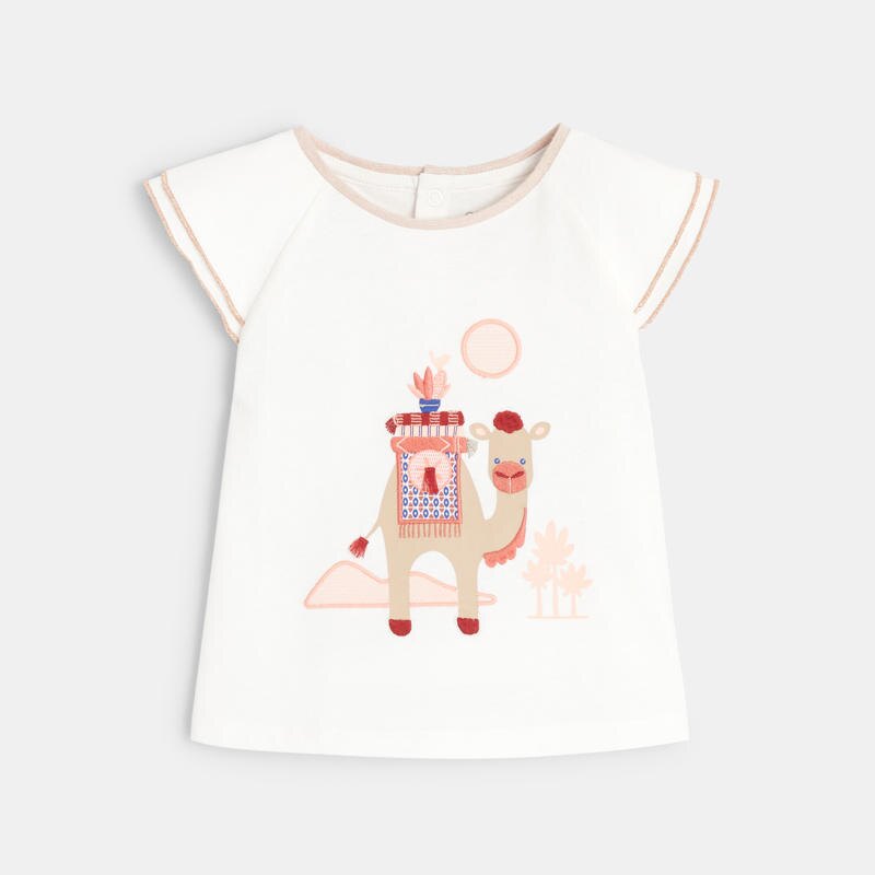 T-shirt dromadaire brodé rose bébé fille Gris ou noir