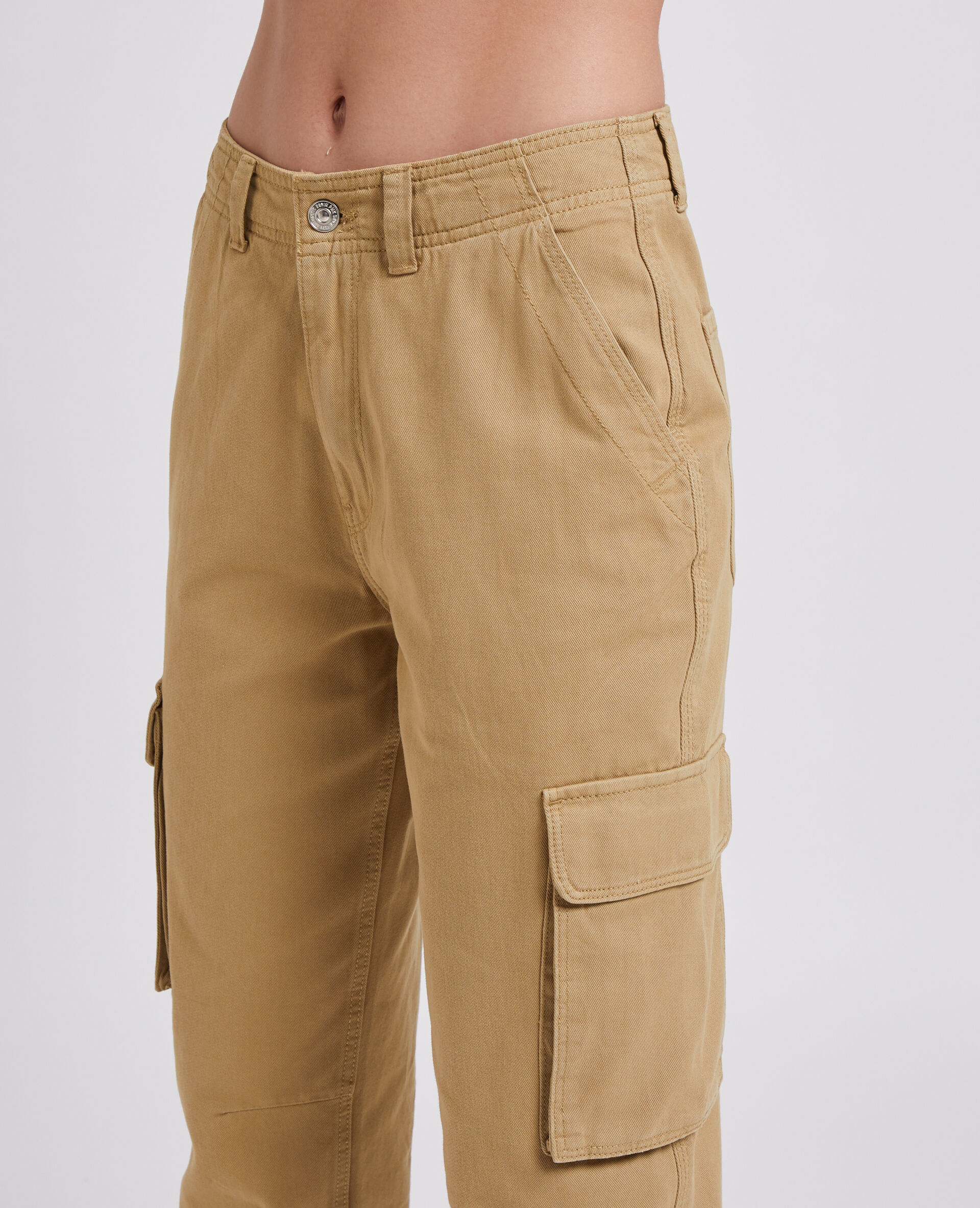 Pantalon droit cargo taille haute - Camel