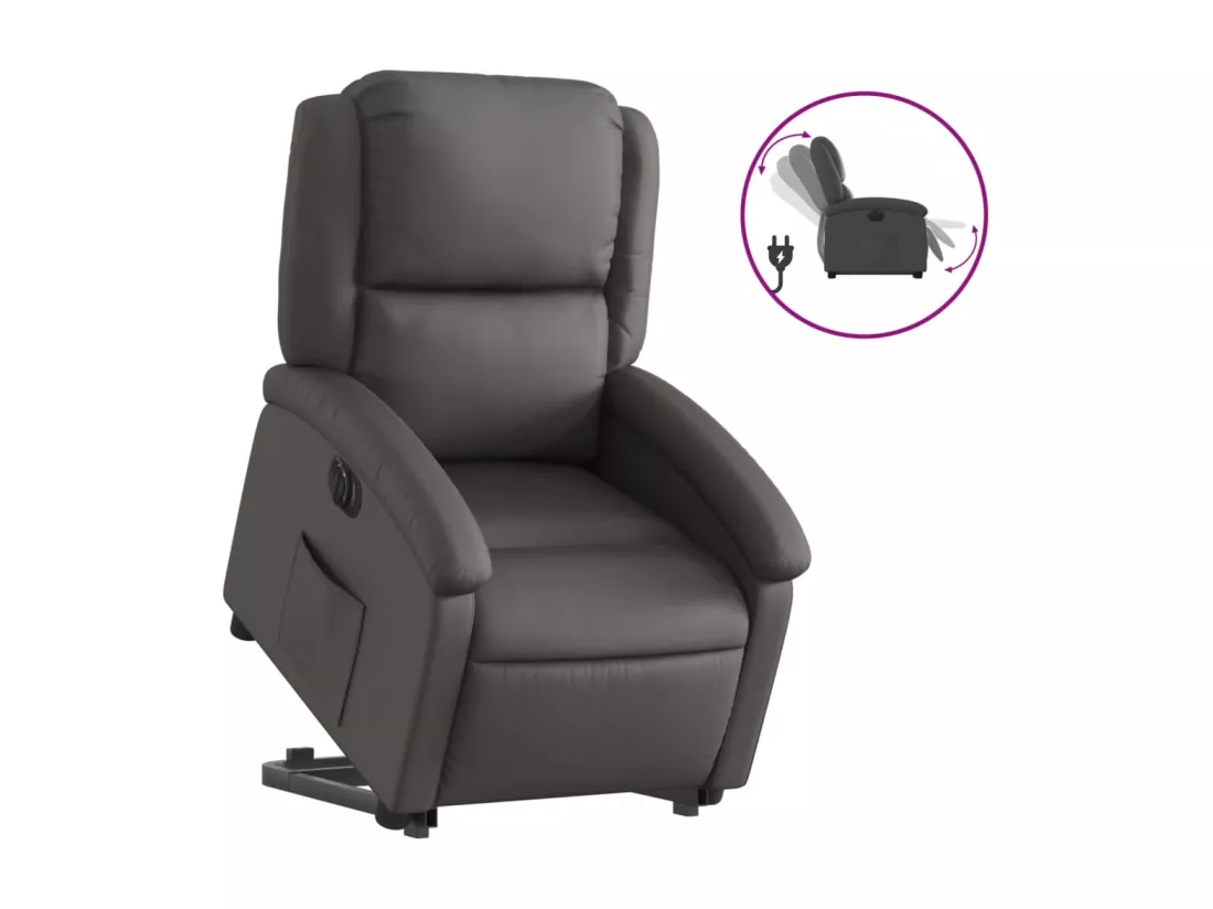 Fauteuil inclinable électrique gris cuir véritable