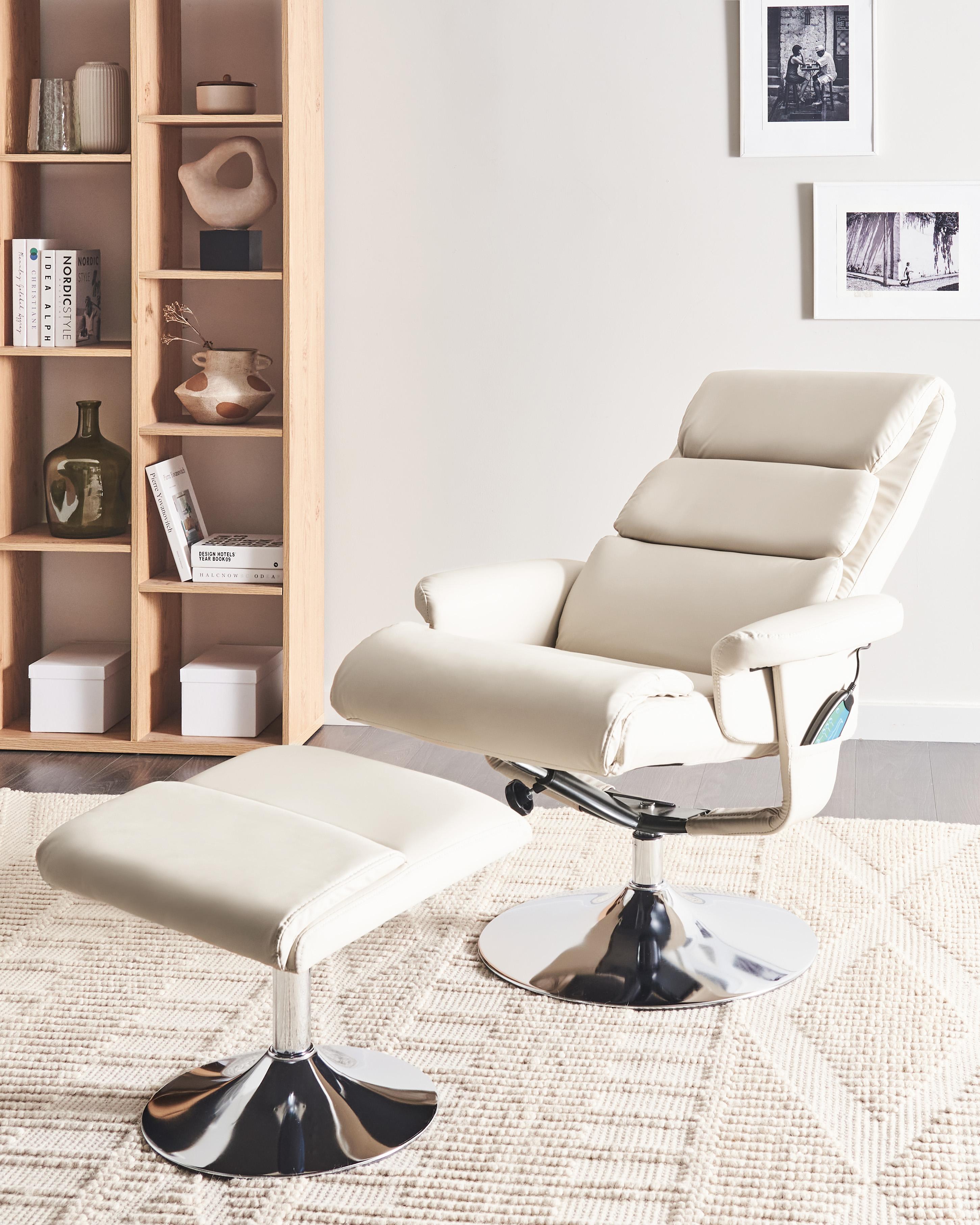 Massagestoel LEGEND met voetenbank Kunstleer Lichtbeige