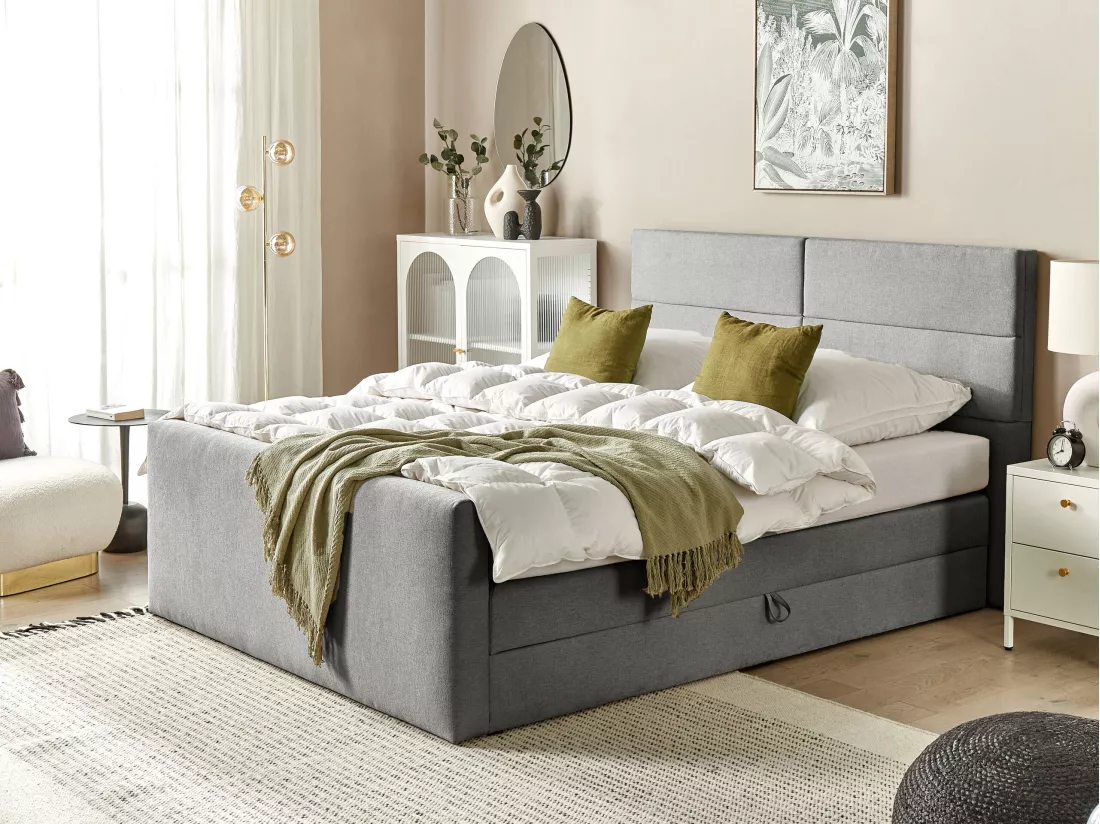 Lit boxspring avec rangement Tissu ARISTOCRAT 160 x 200 cm Gris clair