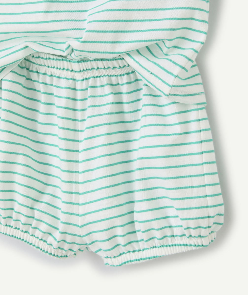 ensemble top et short bébé fille en coton bio imprimé à rayures vert et blanc