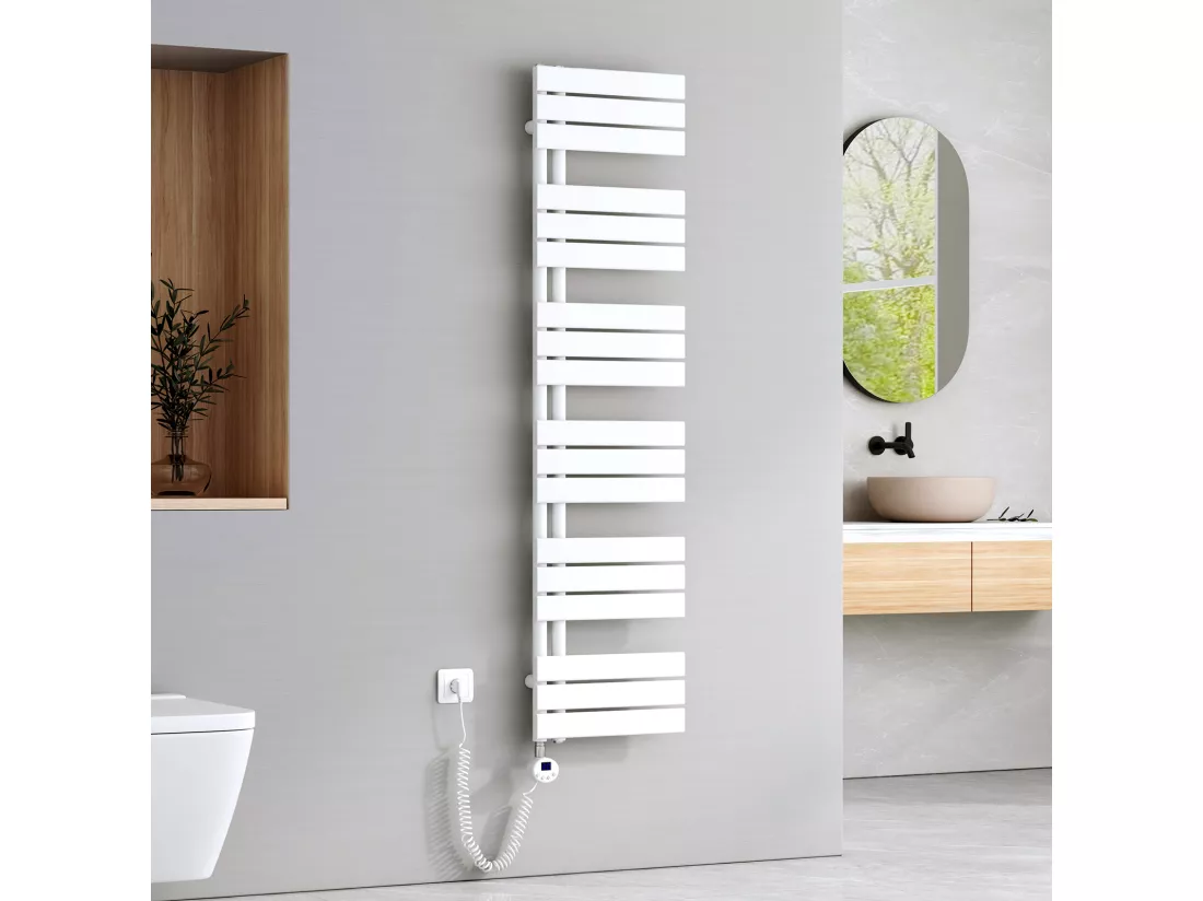 EMKE Sèche-Serviettes Électrique Panneau avec élément chauffant thermostat, baguette chauffante avec minuterie, Blanc 1599x400mm 800W