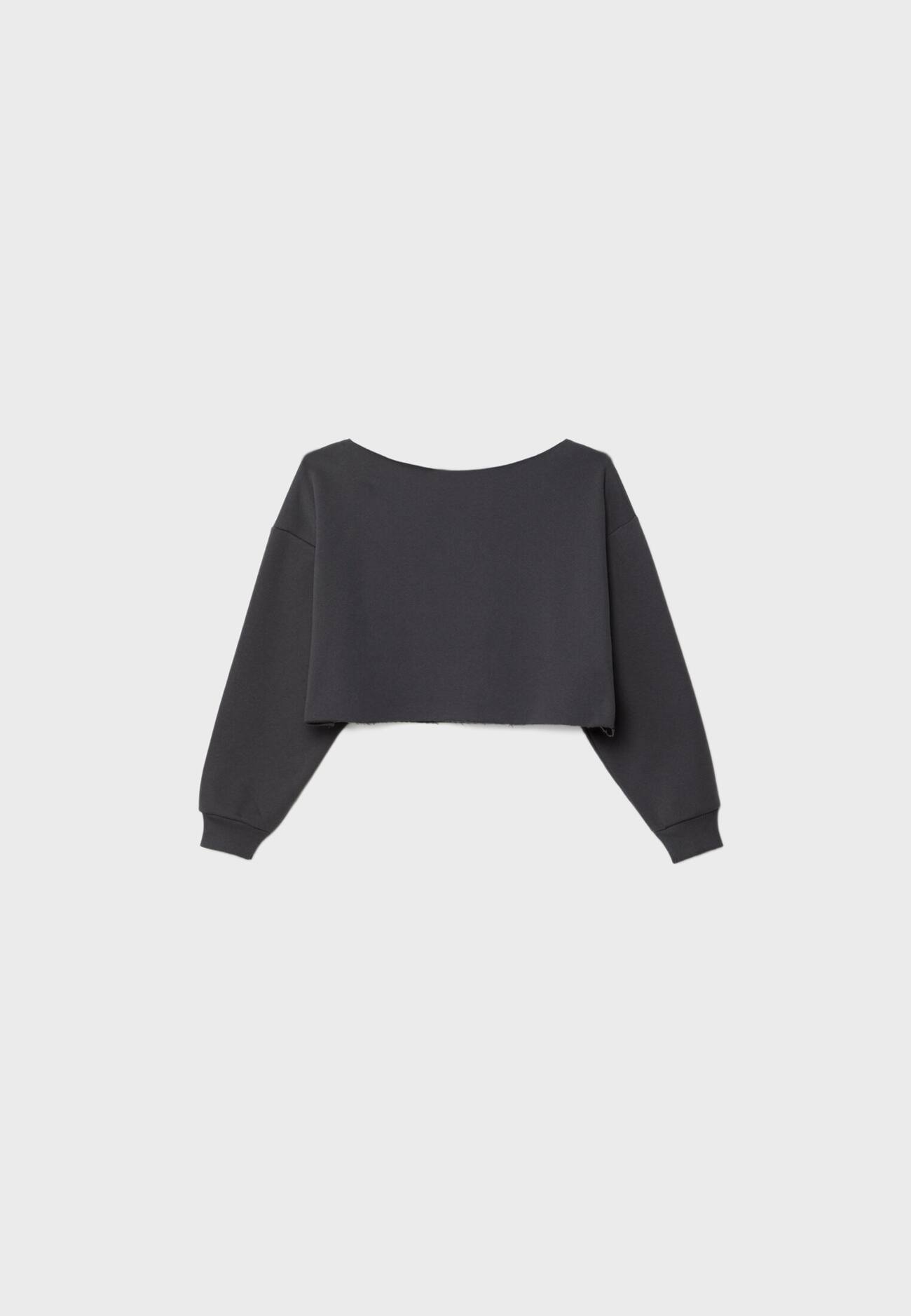 Moletom cropped com decote canoa