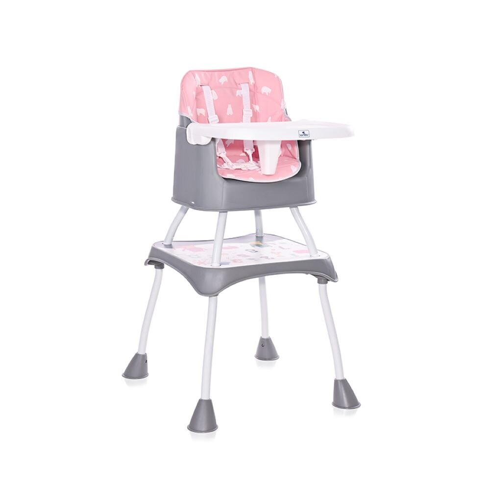 Lorelli Kinderhochstuhl Trick 3 in 1 Kinderstuhl, Tisch, umbaubar, klappbar Gurt rosa