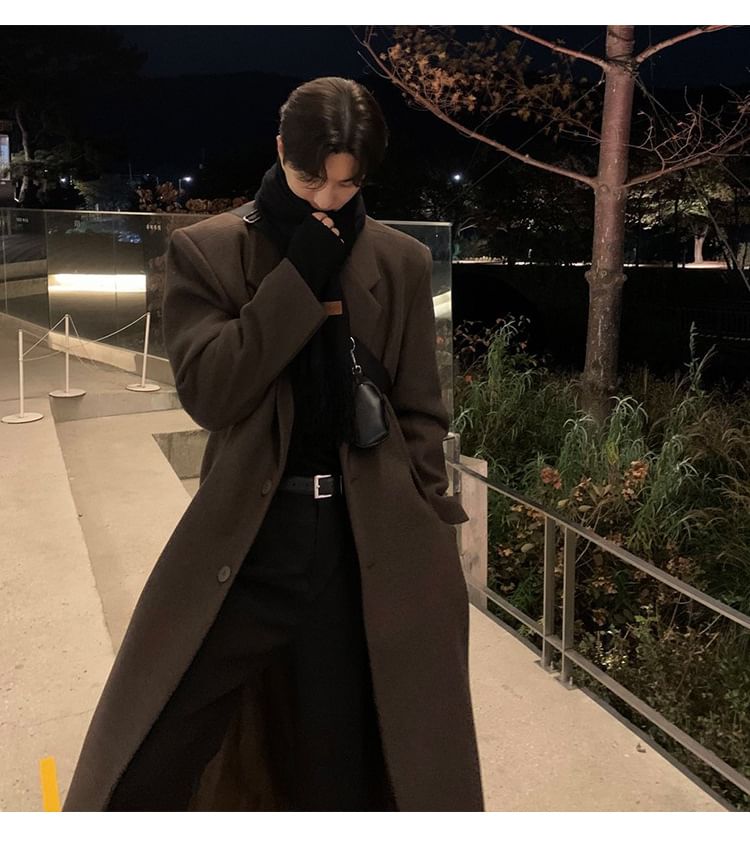 Omozando - Notch Lapel Plain Midi Single-Breasted Coat