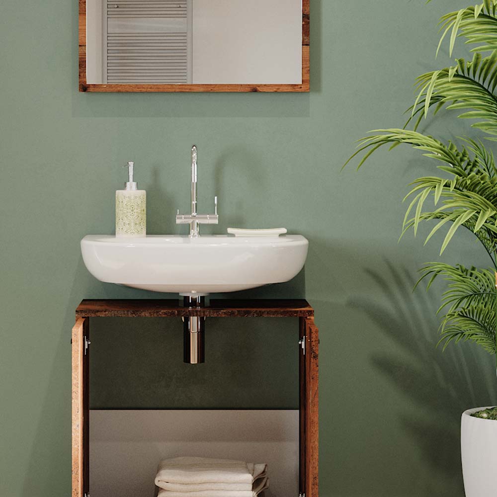 Vicco Badmöbelset Kiko Old Style modern Badezimmerschrank Badschrank Badezimmermöbel Waschtischunterschrank Badspiegel Schranktür Schrankfach