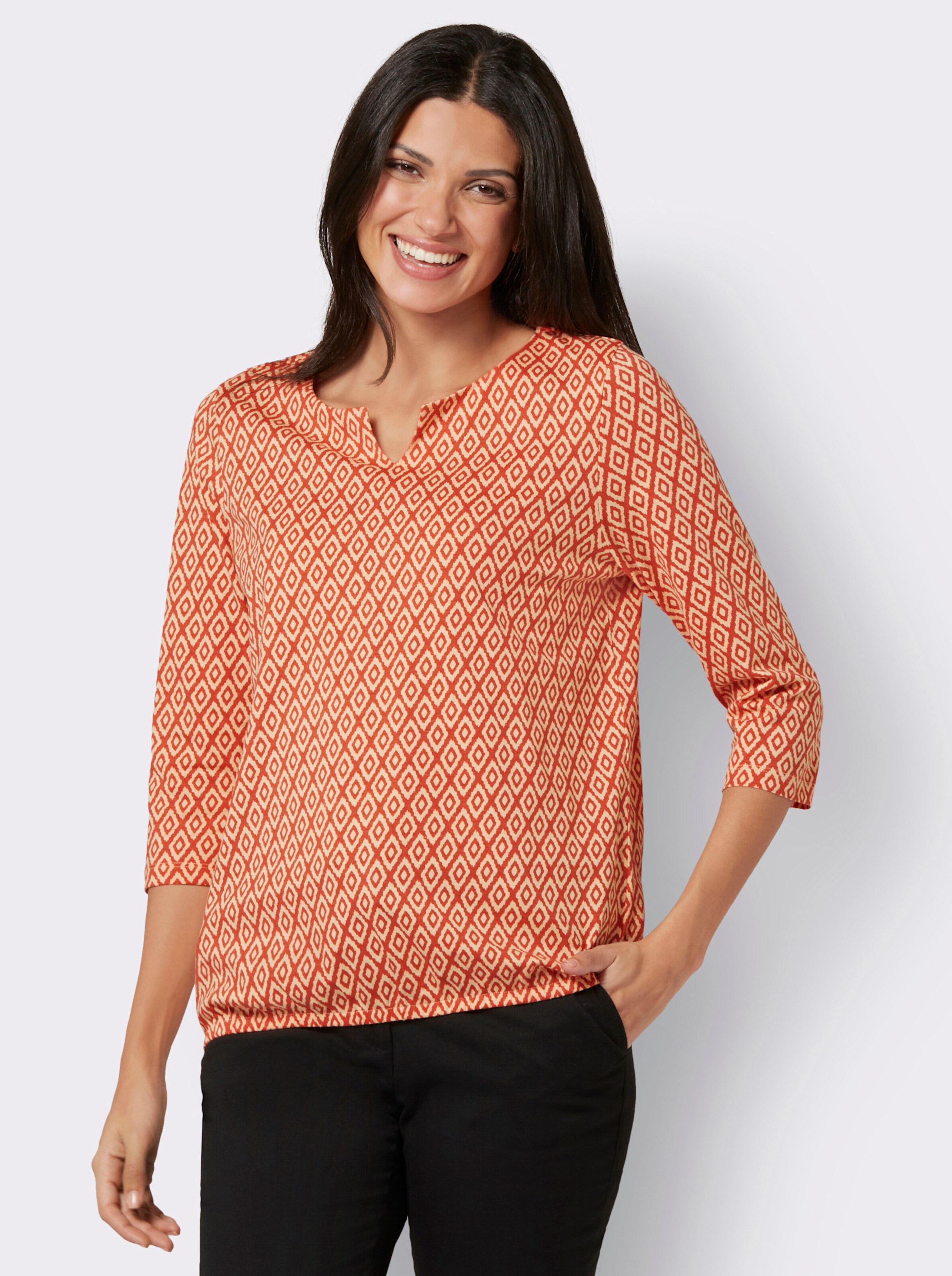 34-Arm-Shirt mit elastischem Saum