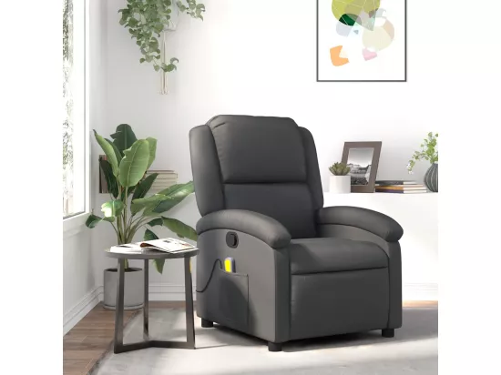 Fauteuil de massage inclinable gris cuir véritable