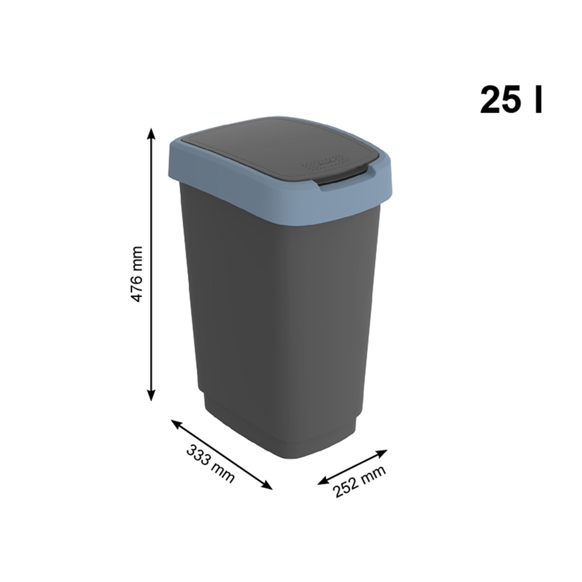 PROREGAL Classic Afvalbak voor Binnen, 25 Liter, HxBxD 47,6 x 25 x 33 cm, Kunststof, Zwart-Blauw