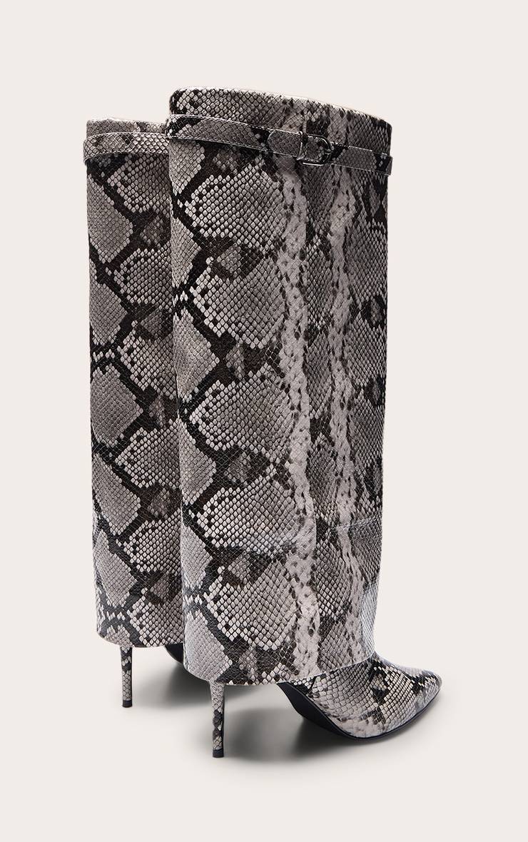 Gris Botte Haute À Talon Effet Synthétique Avec Revers